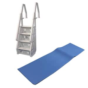 In Step Ladder and Protective Ladder Mat for Above Ground Swimming Pool