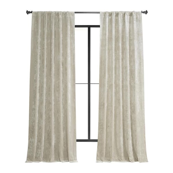 Champagne Beige Lush Crush Velvet 50 in. W x 120 in. L - Rod Pocket Room Darkening Curtains (Single Panel)