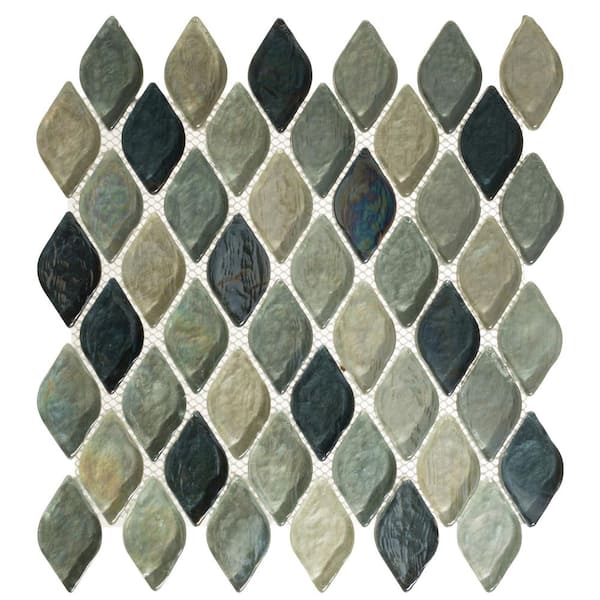 ANDOVA Plume Grey/White/Black/Brown/Silver 4.5 in x 8.25 in Arabesque Mosaic Iridescent Glass Tile Sample