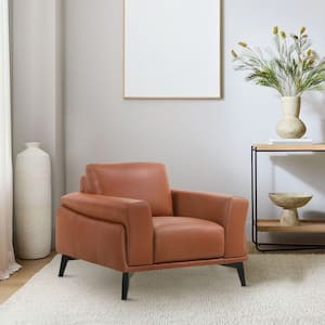 Brown Leather Arm chair with Angled Legs