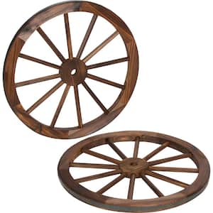 Decorative 24 in. Dia Vintage Wood Garden Wagon Wheel With Steel Rim