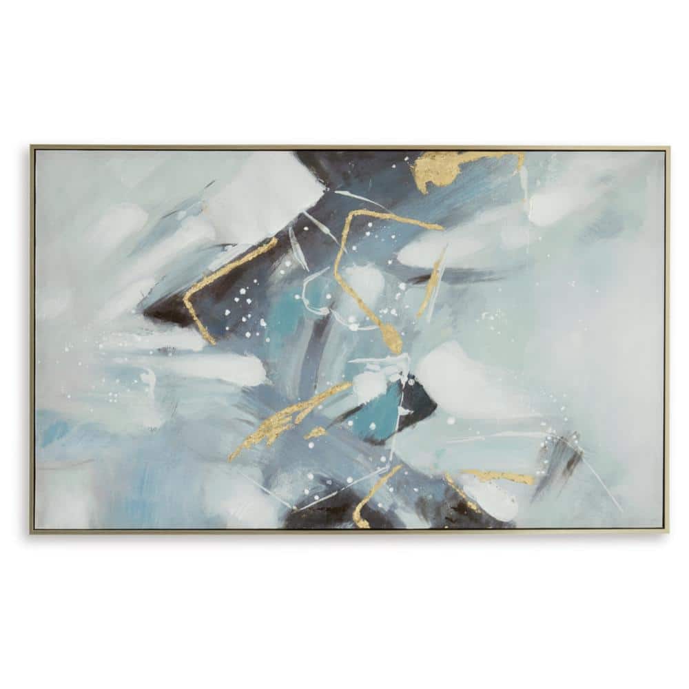 Blue and White Abstract Wall Art with Gold Foil