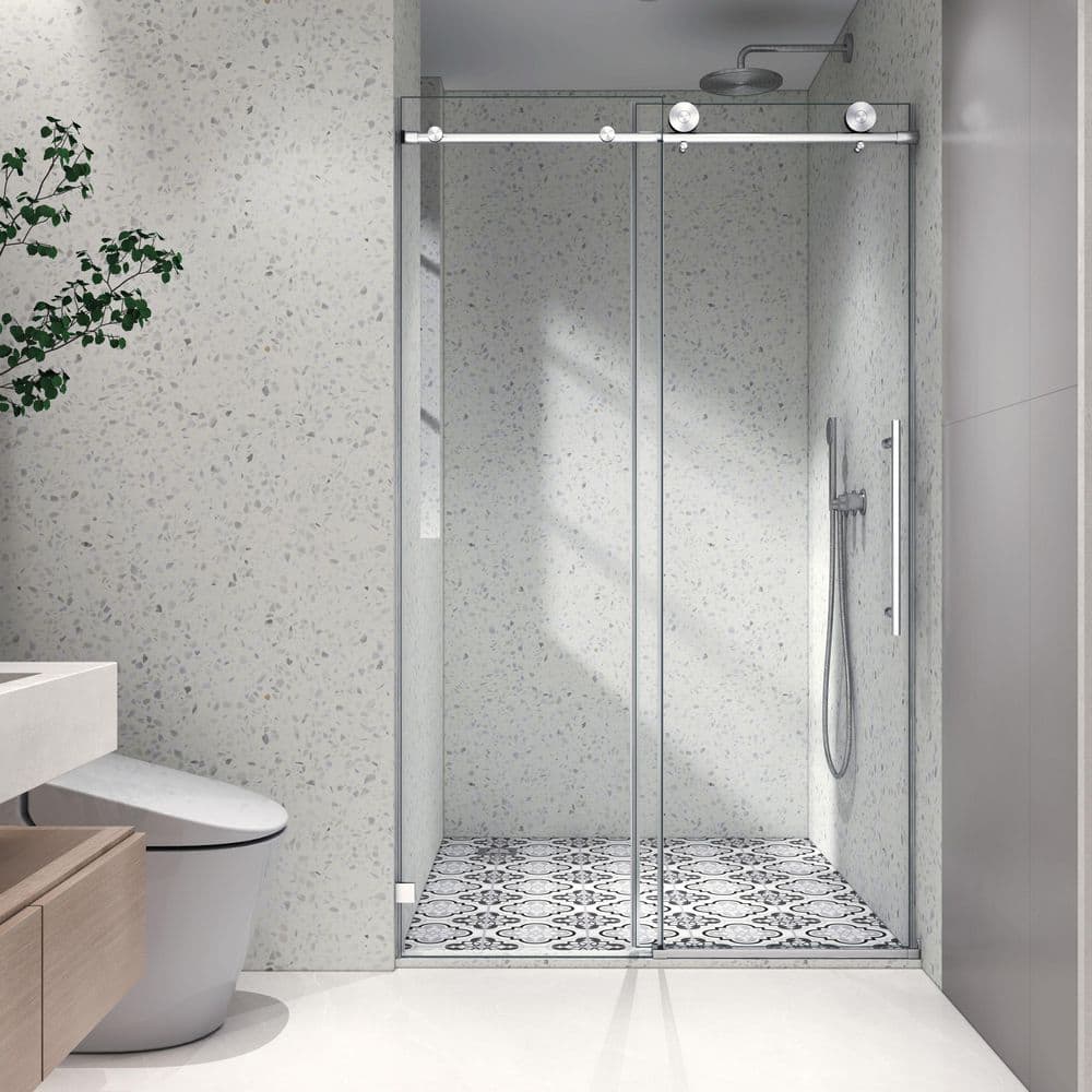48 in. W x 76 in. H Soft-Closing Sliding Frameless Shower Door with 5/16 in. Clear Glass in Brushed Nickel price history on PriceWatchPro