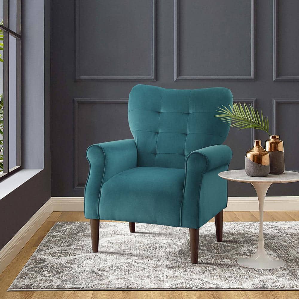 Teal Velvet Manufactured Wood 30" Accent Arm Chair