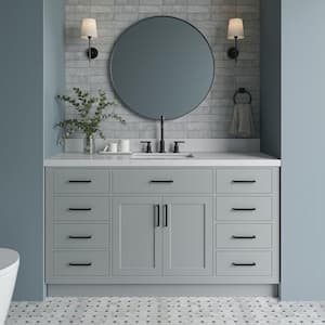 Hepburn 60 in. Single Sink Freestanding Bathroom Vanity in Gray with Carrara White Quartz Top