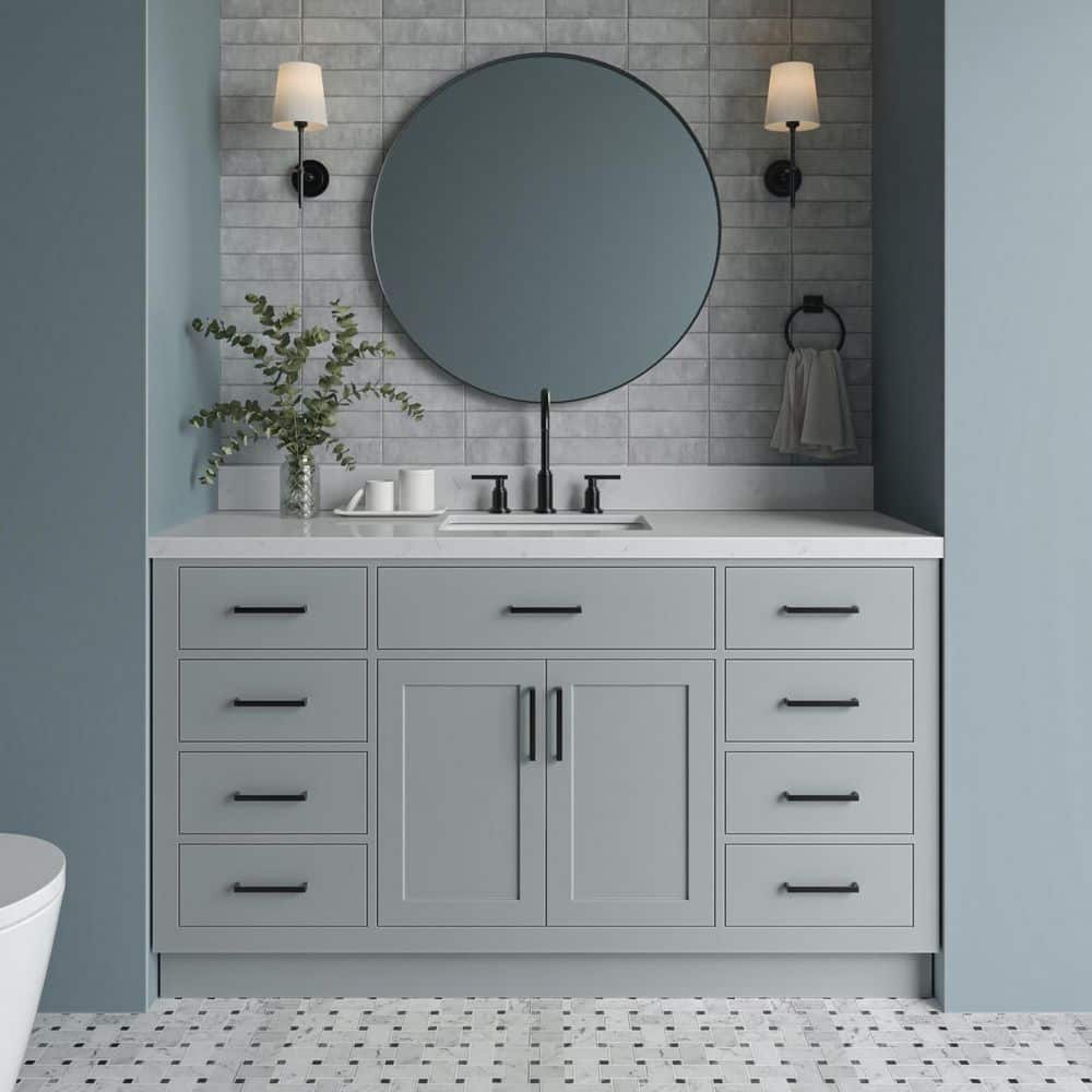 Hepburn 60 in. Single Sink Freestanding Bath Vanity in Gray with Carrara White Quartz Top & Sidesplash price history on PriceWatchPro