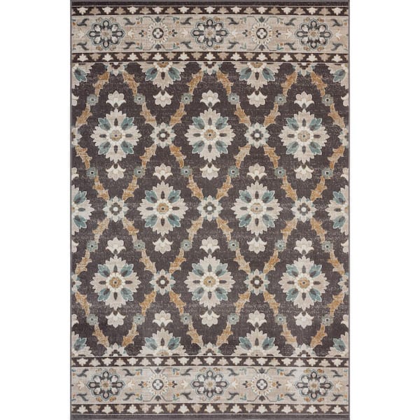 Unbranded Anamica Rustic Brown/Beige 5 ft. 3 in. x 7 ft. 10 in. Floral Woven Polypropylene Indoor/Outdoor Area Rug