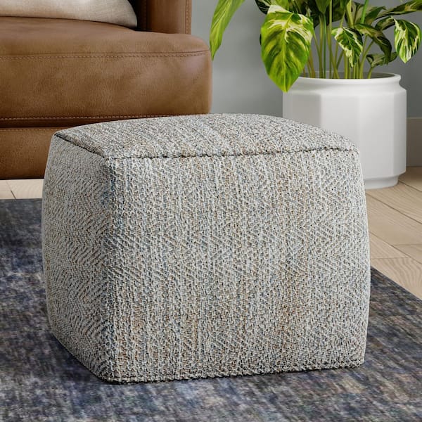 Nate 18 in. Wide Cotton Square Pouf in Grey Melange