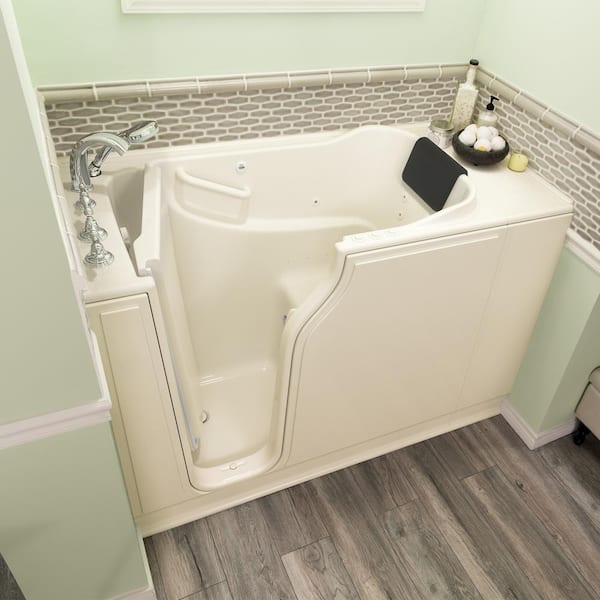 Gelcoat Premium Series 52 in. x 30 in. Left Hand Walk-In Whirlpool and Air Bathtub in Linen