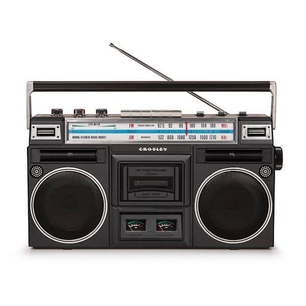 Retro Boombox Cassette Player AM/FM Radio Stereo,Wireless Streaming Convert Cassettes to USB Cassette Recorder with Built-in Microphone USB Slot Black 3.5mm Headphone Jack 