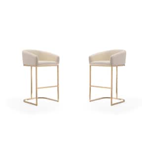 Louvre 40 in. Cream and Titanium Gold Stainless Steel Barstool (Set of 2)