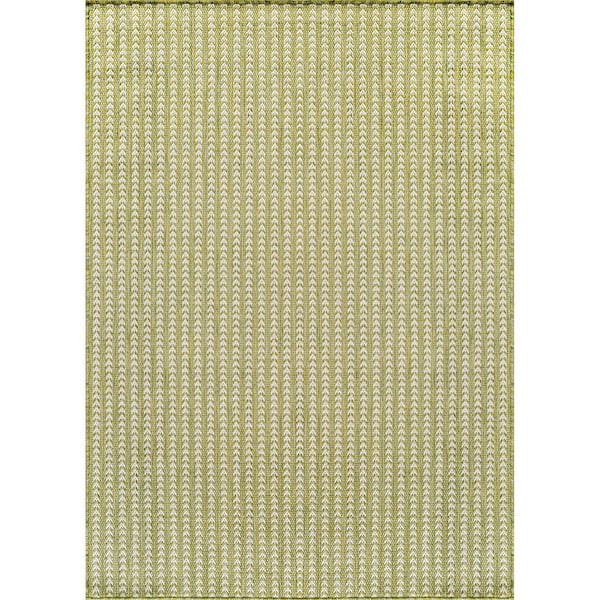 Arrow Olive 8 ft. x 10 ft. Chevron Striped Washable Indoor Outdoor Area Rug