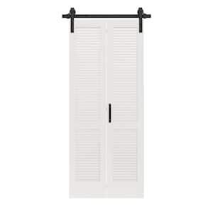 36 in. x 84 in. Solid Core White Finished MDF Louver Closet Bi-Fold Sliding Barn Door Slab with Hardware Kit