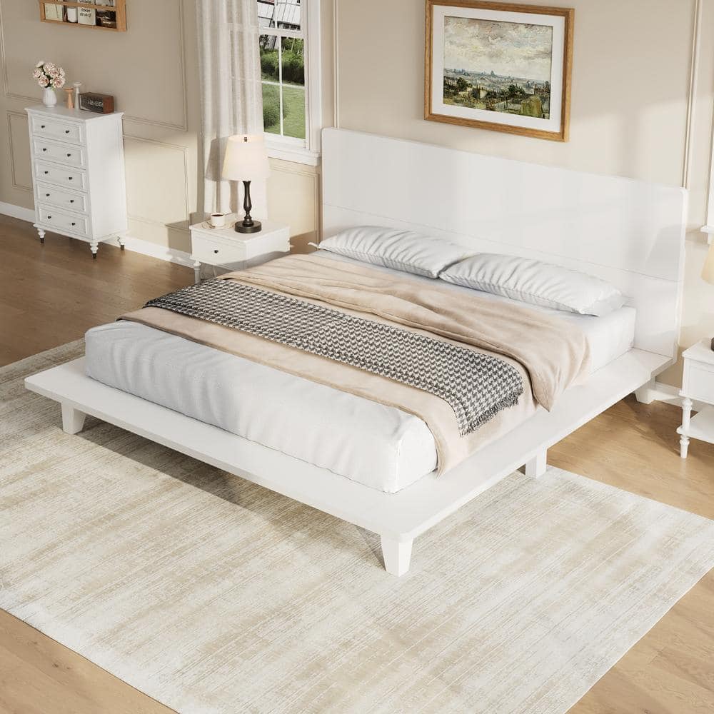 White Wood Frame Queen Size Platform Bed with Headboard price history on PriceWatchPro