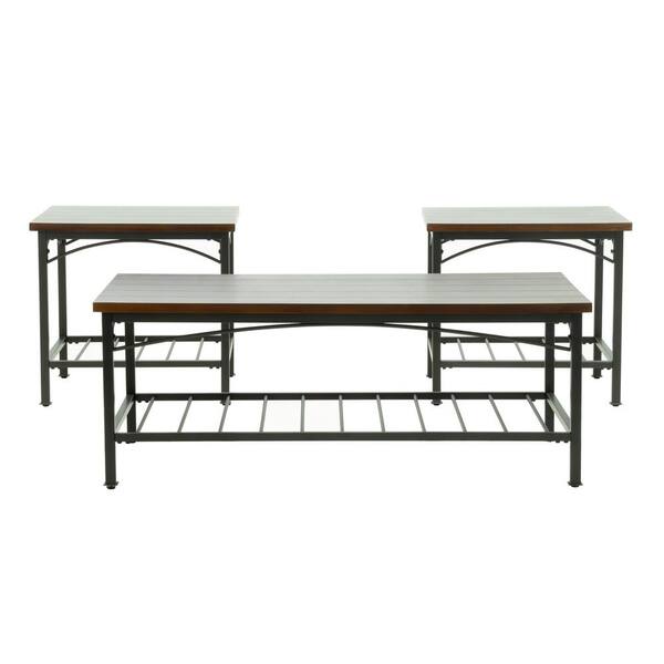 Lucky One Brown Black Coffee Industrial And Accent Table Sets Living Room Furniture With 1 Coffee And 2 End Table Cyf 2816 Bn The Home Depot