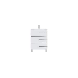 Deluxe 24 in. W x 18 in. D x 34 in. H Single Freestanding Bath Vanity in White with White Porcelain Integrated Sink Top