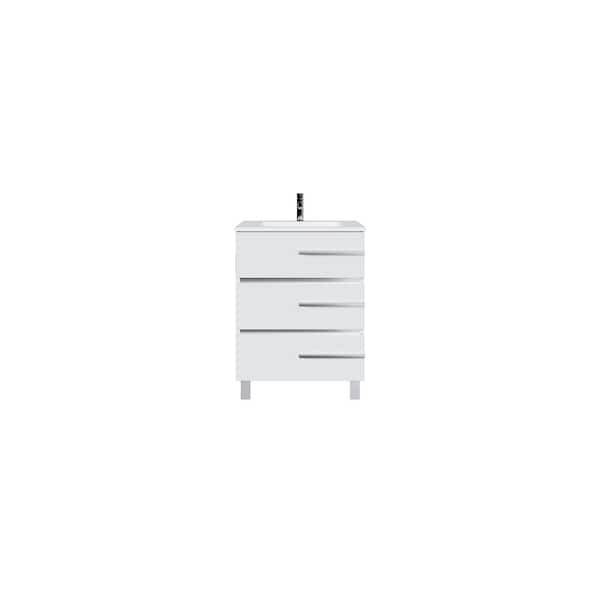 Deluxe 24 in. Single Sink White Bath Vanity with White Porcelain Top (Assembled)