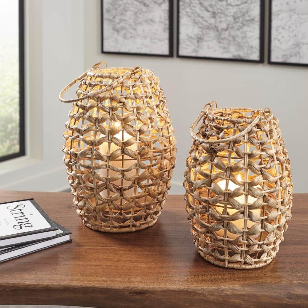 Etta Light Brown Woven Rattan Hanging Lantern