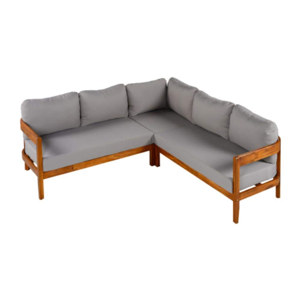 3-Piece Solid Wood Outdoor Conversation Patio Furniture Set with Gray Cushions price history on PriceWatchPro
