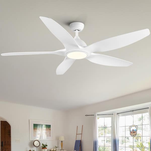 60 in. Smart Indoor DC Motor LED Ceiling Fan Lighting with White ABS Blade, Remote Control, 6-Speed Fan