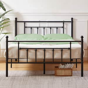 60 in. W Black Queen Size Bed Frame, Heavy Duty Metal Platform, Premium Steel Slat With Headboard and Footboard