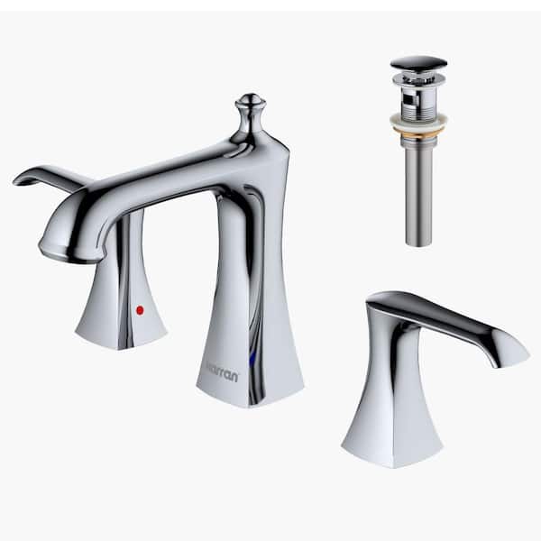 Karran Woodburn 8 in. Widespread 2-Handle Bathroom Faucet with Matching Pop-Up Drain in Chrome