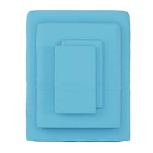 3-Piece Light Blue Microfiber Twin Sheet Set