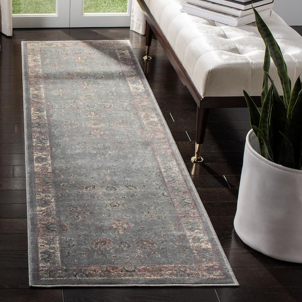 Vintage Gray/Multi 2 ft. x 12 ft. Distressed Border Runner Rug