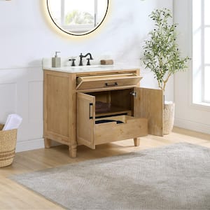 Solana 36 in. W x 22 in. D x 34 in. H Single Sink Bath Vanity in Weathered Fir with Calacatta White Quartz Top