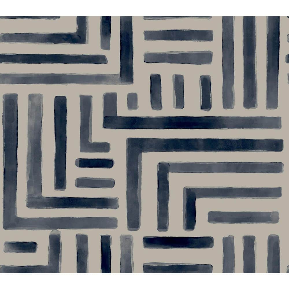 Painterly Labyrinth Navy Blue Wallpaper