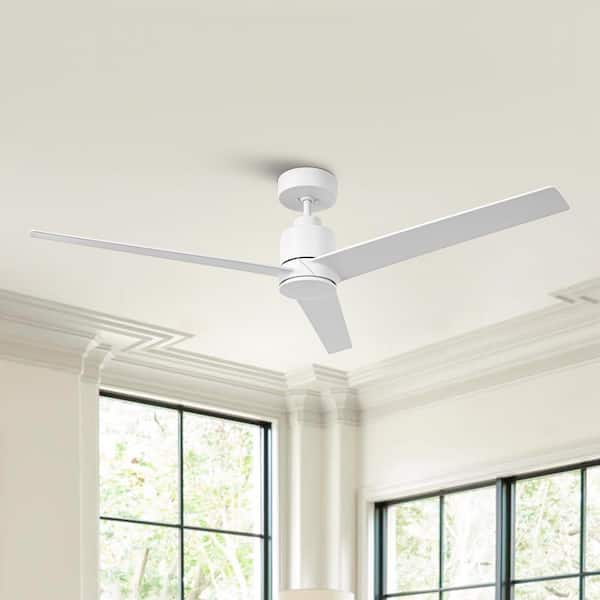 Parrot Uncle 54 in. Indoor Modern Satin White Downrod DC Motor Ceiling Fan with Remote Control