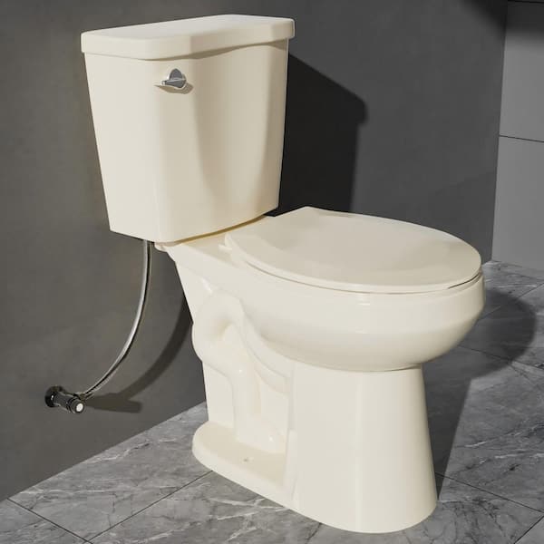 19 in. Tall Toilet 1.28 GPF 2-Piece Toilet Single Flush Round Toilet in Bone 12 in. Rough in with Soft Close Seat