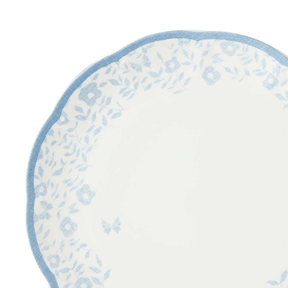 Cornflower Blue Porcelain Scalloped Edge Dinner Plates, Set of 4
