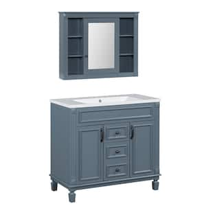 36 in. W x 18 in. D x 34 in. H Single Sink Bath Vanity in Blue with White Resin Top and Medicine Cabinet with Mirror