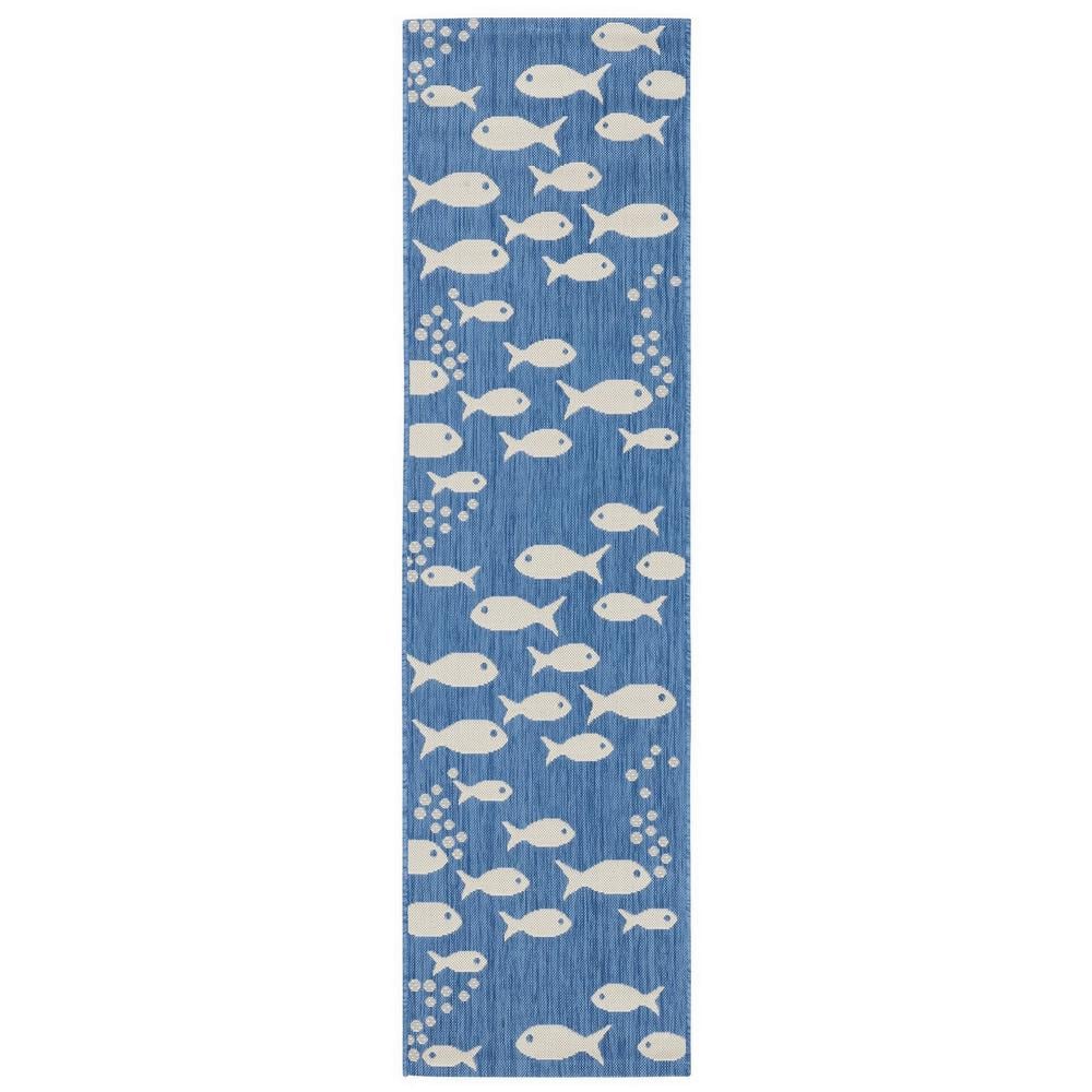 Courtyard Blue/Beige 2 ft. x 22 ft. Novelty Fish Indoor/Outdoor Runner Rug price history on PriceWatchPro