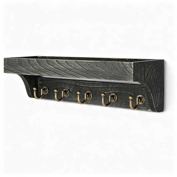 14 in. W x 3.74 in. D Black Wood Decorative Wall Shelf