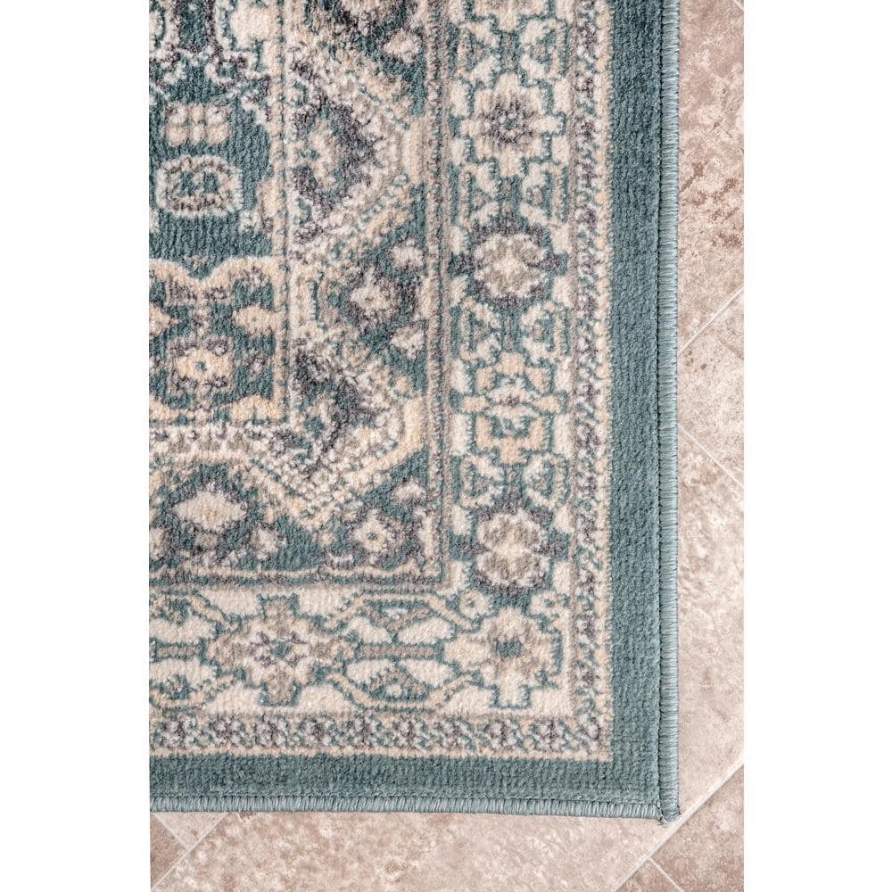 Manor Blue and Beige Synthetic 10' x 14' Rectangular Area Rug