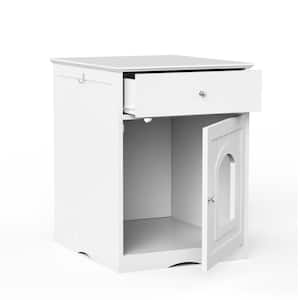 White 19'' W x 21'' D x 25'' H Pet House Cat Litter Box Enclosure With Drawer (Cat Side Table, Nightstand）
