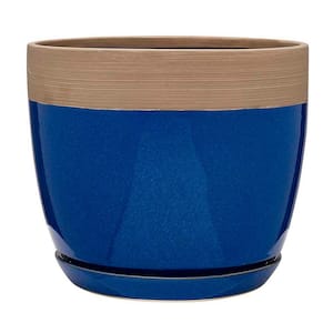 Ana Medium 12 in. x 11.2 in. 11 Qt. Navy Blue Ceramic Indoor Pot