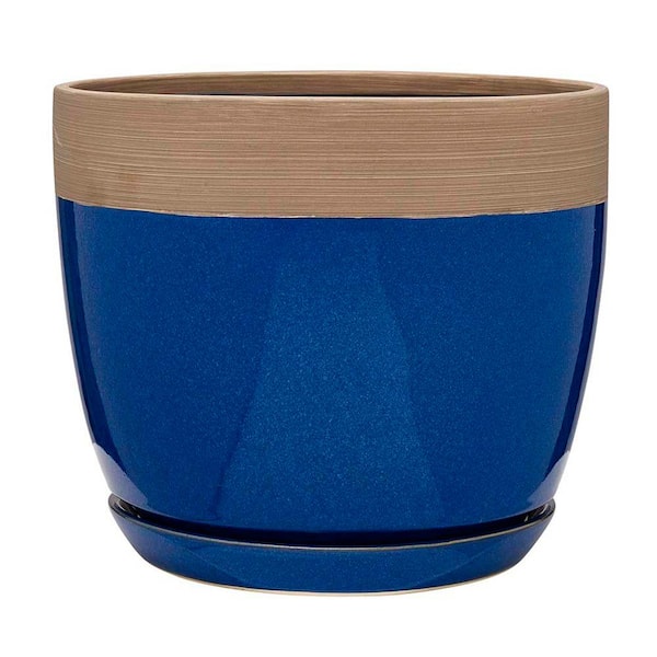 Southern Patio Ana Medium 12 in. x 11.2 in. 11 Qt. Navy Blue Ceramic Indoor Pot