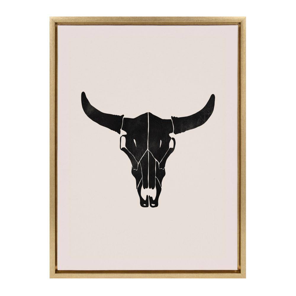Western Skull Black Print on Canvas with Gold Frame