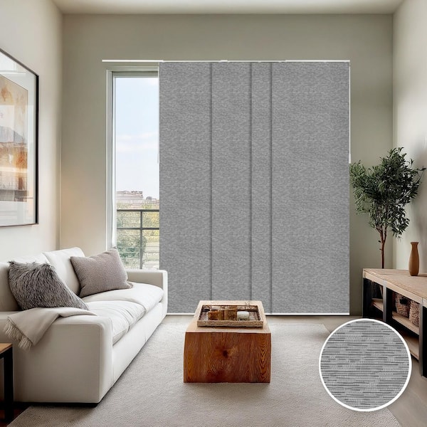 Calactta Grey Cordless Sliding Panel Light Filtering Adjustable with 22 in. Slats Up to 80 in. W x 96 in. L