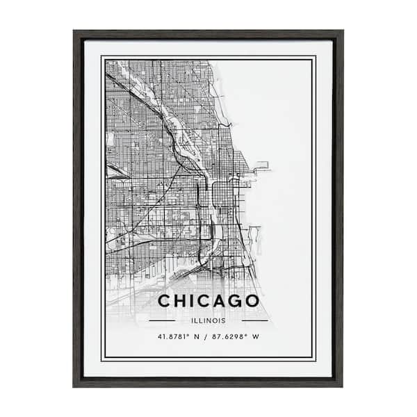 Kate and Laurel Sylvie Chicago Modern Map by Jake Goossen Framed Canvas Map Art Print 24 in. x 18 in.