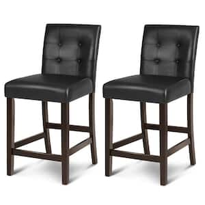 39.5 in. Bar Stools High Back Counter Height Barstool Pub Chair Rubber Wood Black (Set of 2)