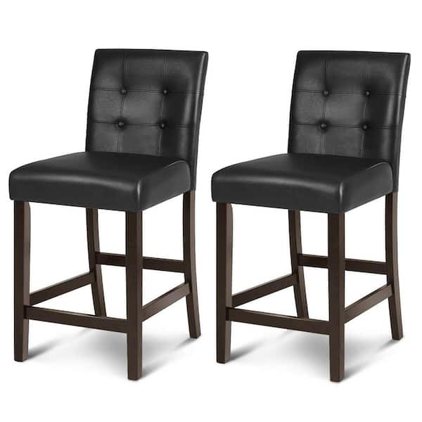 24'' Seat High Chairs Bar Stools Set of 2 Leather Tufted Counter Height Stools 