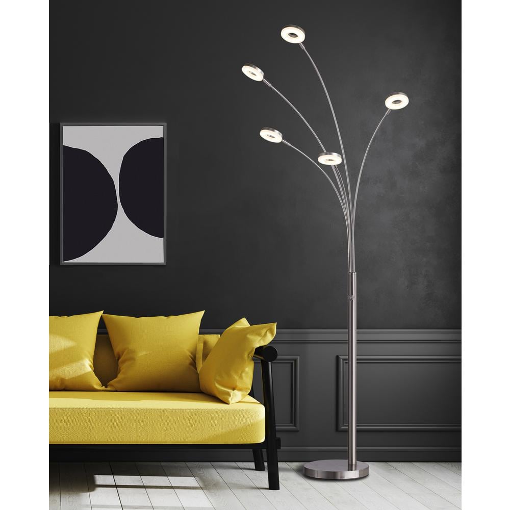 Satin Nickel Adjustable 5-Arched LED Floor Lamp with Touch Dimmer