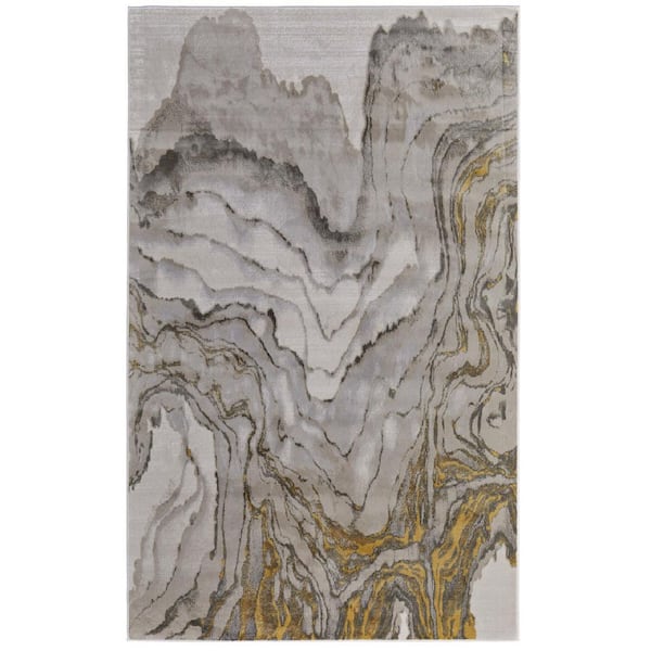 HomeRoots 10 ft. x 13 ft. Gold and Ivory Abstract Area Rug