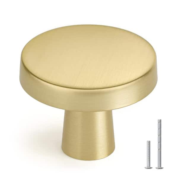 10-Pack Gold Cabinet Knobs, Round Brushed Brass Kitchen Handles, Zinc Alloy Metal Hardware for Drawer Desk Cupboard
