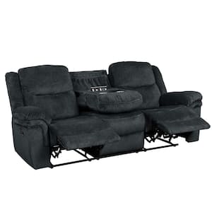 83.8 in. Square Arm Velvet Home Theater Rectangle Manual Reclining Sofa with Cup Holders, Charging Station in. Dark Blue