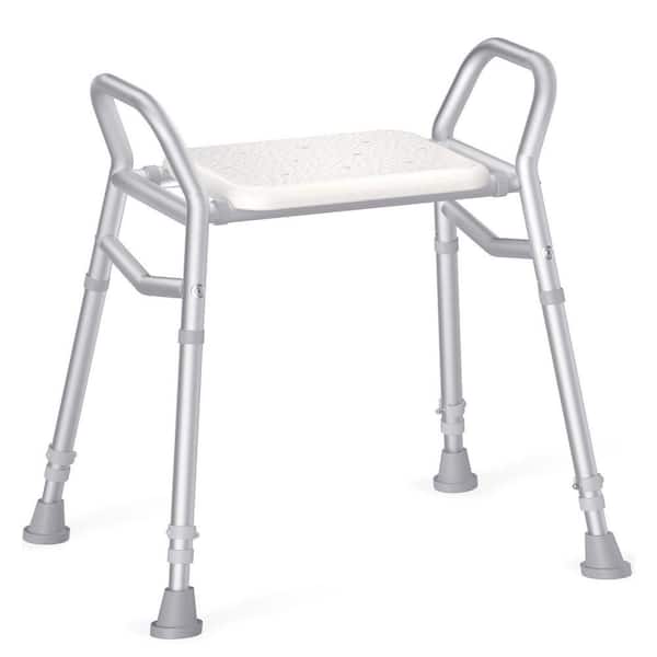 21-27 in. W Adjustable Height Aluminum Shower Chair with Non-Slip Feet for Elderly and Disabled in White Freestanding